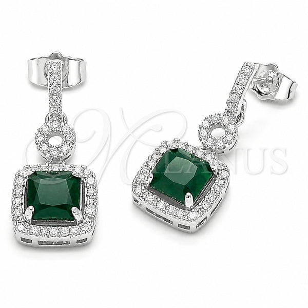 Rhodium Gold Filled Long Earring, Cluster Design, with Green and White Cubic Zirconia, Polished, Rhodium Finish, 02.346.0031