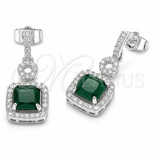 Rhodium Gold Filled Long Earring, Cluster Design, with Green and White Cubic Zirconia, Polished, Rhodium Finish, 02.346.0031