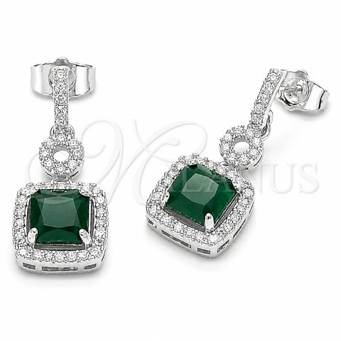 Rhodium Gold Filled Long Earring, Cluster Design, with Green and White Cubic Zirconia, Polished, Rhodium Finish, 02.346.0031