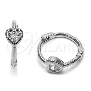 Rhodium Gold Filled Huggie Hoop, Heart Design, with White Micro Pave, Polished, Rhodium Finish, 02.310.0120.12