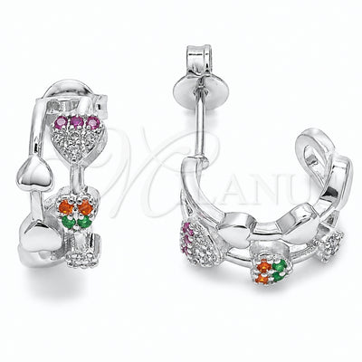 Rhodium Gold Filled Small Hoop, Heart and Paperclip Design, with Multicolor Micro Pave, Polished, Rhodium Finish, 02.310.0121.12