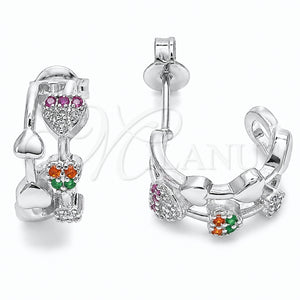 Rhodium Gold Filled Small Hoop, Heart and Paperclip Design, with Multicolor Micro Pave, Polished, Rhodium Finish, 02.310.0121.12