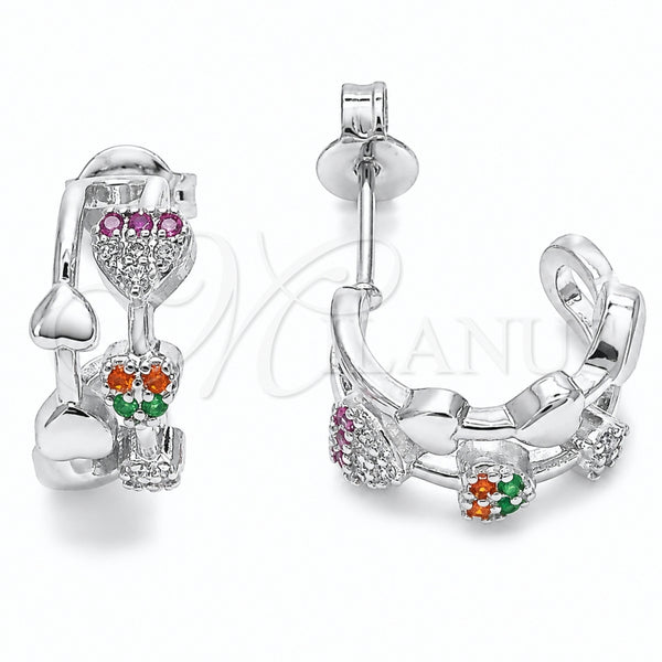 Rhodium Gold Filled Small Hoop, Heart and Paperclip Design, with Multicolor Micro Pave, Polished, Rhodium Finish, 02.310.0121.12