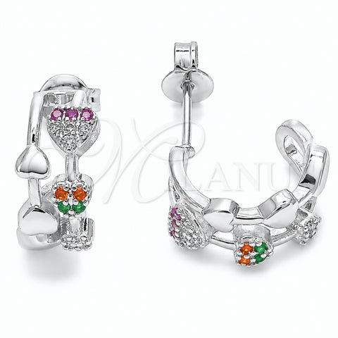 Rhodium Gold Filled Small Hoop, Heart and Paperclip Design, with Multicolor Micro Pave, Polished, Rhodium Finish, 02.310.0121.12