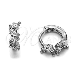 Rhodium Gold Filled Huggie Hoop, Baguette Design, with White Cubic Zirconia, Polished, Rhodium Finish, 02.310.0123.10
