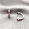 Rhodium Gold Filled Huggie Hoop, with Ruby Cubic Zirconia and White Micro Pave, Polished, Rhodium Finish, 02.310.0124.14