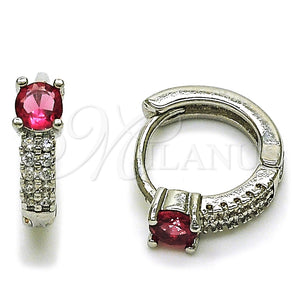 Rhodium Gold Filled Huggie Hoop, with Ruby Cubic Zirconia and White Micro Pave, Polished, Rhodium Finish, 02.310.0124.14