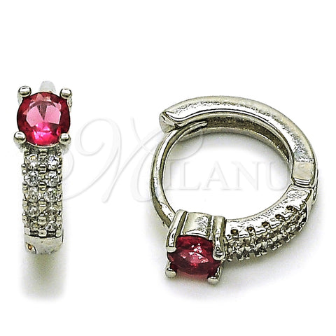 Rhodium Gold Filled Huggie Hoop, with Ruby Cubic Zirconia and White Micro Pave, Polished, Rhodium Finish, 02.310.0124.14