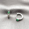 Rhodium Gold Filled Huggie Hoop, with Green Cubic Zirconia and White Micro Pave, Polished, Rhodium Finish, 02.310.0124.1.14