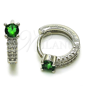 Rhodium Gold Filled Huggie Hoop, with Green Cubic Zirconia and White Micro Pave, Polished, Rhodium Finish, 02.310.0124.1.14