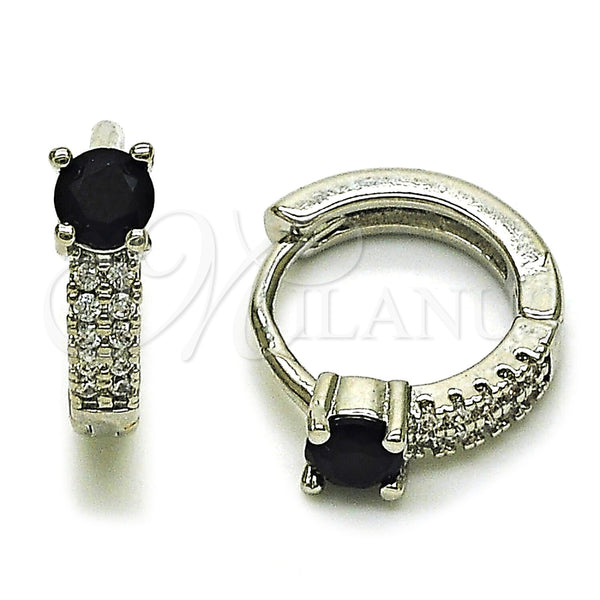 Rhodium Gold Filled Huggie Hoop, with Black Cubic Zirconia and White Micro Pave, Polished, Rhodium Finish, 02.310.0124.2.14