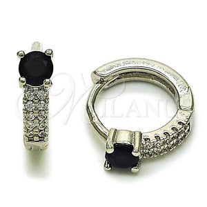 Rhodium Gold Filled Huggie Hoop, with Black Cubic Zirconia and White Micro Pave, Polished, Rhodium Finish, 02.310.0124.2.14