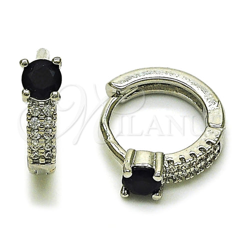 Rhodium Gold Filled Huggie Hoop, with Black Cubic Zirconia and White Micro Pave, Polished, Rhodium Finish, 02.310.0124.2.14