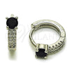 Rhodium Gold Filled Huggie Hoop, with Black Cubic Zirconia and White Micro Pave, Polished, Rhodium Finish, 02.310.0124.2.14
