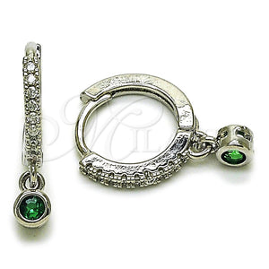 Rhodium Gold Filled Dangle Earring, with Green Cubic Zirconia and White Micro Pave, Polished, Rhodium Finish, 02.310.0125.15