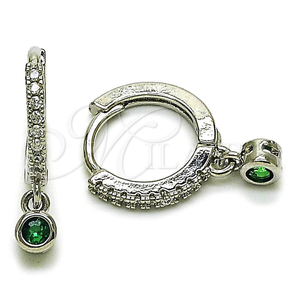 Rhodium Gold Filled Dangle Earring, with Green Cubic Zirconia and White Micro Pave, Polished, Rhodium Finish, 02.310.0125.15