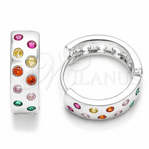 Rhodium Gold Filled Huggie Hoop, with Multicolor Cubic Zirconia, Polished, Rhodium Finish, 02.310.0127.18