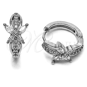 Rhodium Gold Filled Huggie Hoop, Butterfly Design, with White Cubic Zirconia and White Micro Pave, Polished, Rhodium Finish, 02.310.0128.14