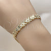 Oro Laminado Solid Bracelet, Gold Filled Style Heart Design, Diamond Cutting Finish, Golden Finish, 03.100.0075.07 (Thickness, 8 Inches Length)