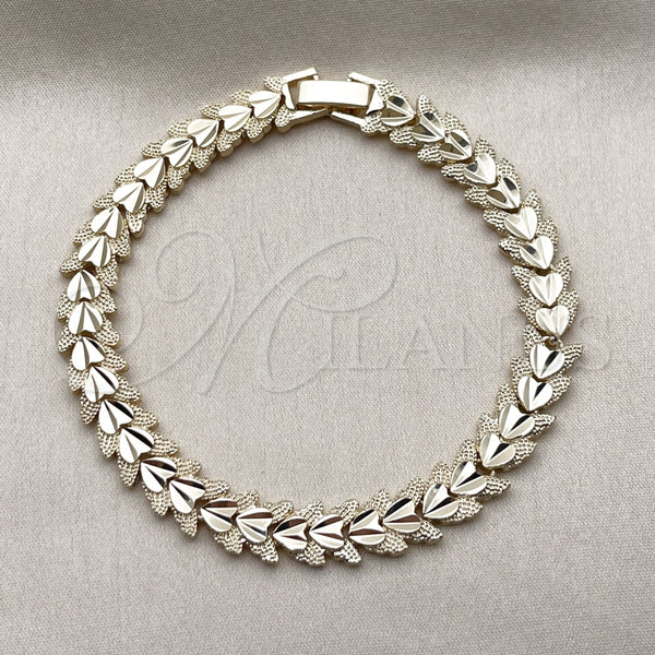 Oro Laminado Solid Bracelet, Gold Filled Style Heart Design, Diamond Cutting Finish, Golden Finish, 03.100.0075.07 (Thickness, 8 Inches Length)