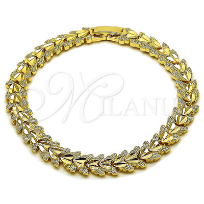 Oro Laminado Solid Bracelet, Gold Filled Style Heart Design, Diamond Cutting Finish, Golden Finish for wholesale, main product view