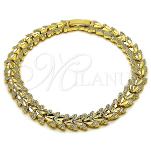 Oro Laminado Solid Bracelet, Gold Filled Style Heart Design, Diamond Cutting Finish, Golden Finish, 03.100.0075.07 (Thickness, 8 Inches Length)
