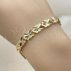 Oro Laminado Solid Bracelet, Gold Filled Style Heart Design, Diamond Cutting Finish, Golden Finish, 03.100.0076.08 (Thickness, 8 Inches Length)