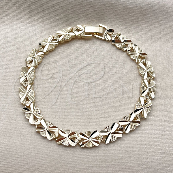 Oro Laminado Solid Bracelet, Gold Filled Style Heart Design, Diamond Cutting Finish, Golden Finish, 03.100.0076.08 (Thickness, 8 Inches Length)