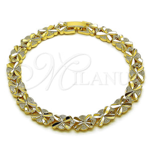 Oro Laminado Solid Bracelet, Gold Filled Style Heart Design, Diamond Cutting Finish, Golden Finish, 03.100.0076.08 (Thickness, 8 Inches Length)