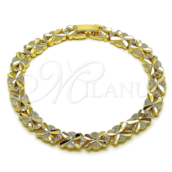 Oro Laminado Solid Bracelet, Gold Filled Style Heart Design, Diamond Cutting Finish, Golden Finish, 03.100.0076.08 (Thickness, 8 Inches Length)