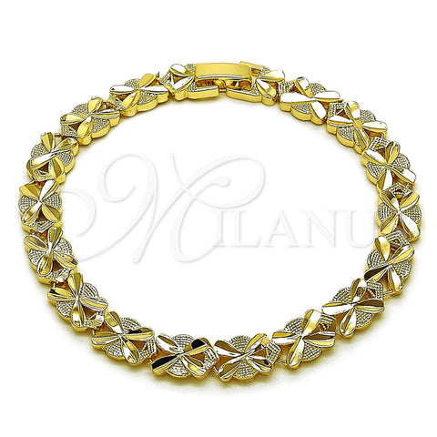 Oro Laminado Solid Bracelet, Gold Filled Style Heart Design, Diamond Cutting Finish, Golden Finish, 03.100.0076.08 (Thickness, 8 Inches Length)