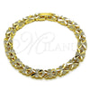 Oro Laminado Solid Bracelet, Gold Filled Style Heart Design, Diamond Cutting Finish, Golden Finish, 03.100.0076.08 (Thickness, 8 Inches Length)