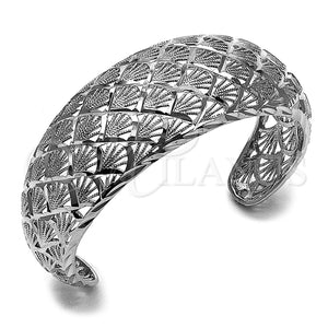 Rhodium Gold Filled Individual Bangle, Shell Design, Diamond Cutting Finish, Rhodium Finish, 07.100.0008.1 (30 MM Thickness, One size fits all)