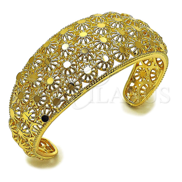 Oro Laminado Individual Bangle, Gold Filled Style Flower Design, Polished, Golden Finish, 07.100.0009 (25 MM Thickness, One size fits all)