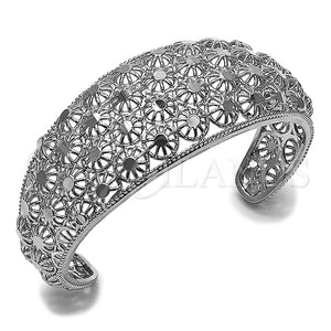 Rhodium Gold Filled Individual Bangle, Flower Design, Polished, Rhodium Finish, 07.100.0009.1 (25 MM Thickness, One size fits all)