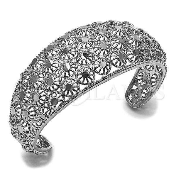 Rhodium Gold Filled Individual Bangle, Flower Design, Polished, Rhodium Finish, 07.100.0009.1 (25 MM Thickness, One size fits all)