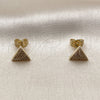 Oro Laminado Stud Earring, Gold Filled Style with White Micro Pave, Polished, Golden Finish, 02.100.0129