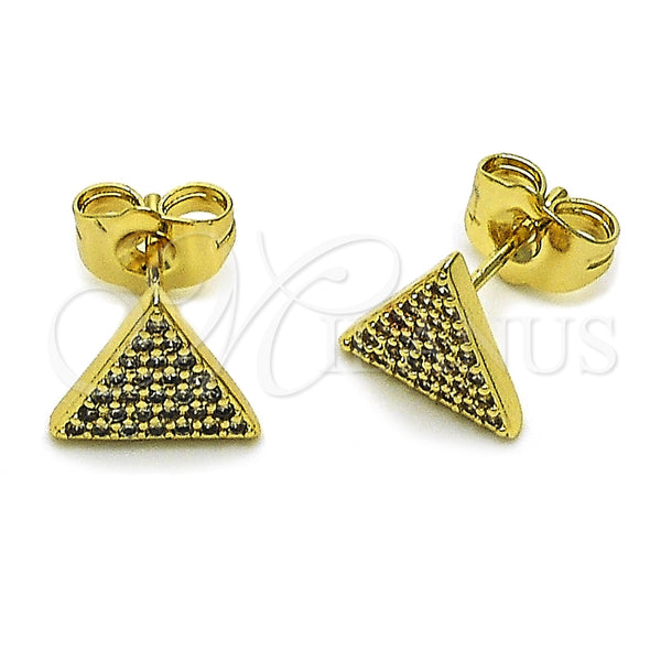 Oro Laminado Stud Earring, Gold Filled Style with White Micro Pave, Polished, Golden Finish, 02.100.0129