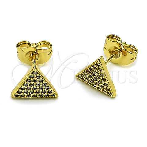 Oro Laminado Stud Earring, Gold Filled Style with White Micro Pave, Polished, Golden Finish, 02.100.0129