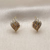 Oro Laminado Stud Earring, Gold Filled Style with White Micro Pave, Polished, Golden Finish, 02.100.0130