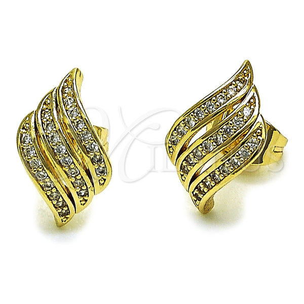 Oro Laminado Stud Earring, Gold Filled Style with White Micro Pave, Polished, Golden Finish, 02.100.0130