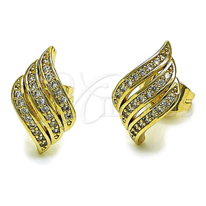 Oro Laminado Stud Earring, Gold Filled Style with White Micro Pave, Polished, Golden Finish, 02.100.0130