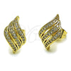 Oro Laminado Stud Earring, Gold Filled Style with White Micro Pave, Polished, Golden Finish, 02.100.0130