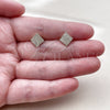 Oro Laminado Stud Earring, Gold Filled Style with White Micro Pave, Polished, Golden Finish, 02.100.0131