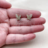 Oro Laminado Stud Earring, Gold Filled Style Butterfly Design, with White Micro Pave, Polished, Golden Finish, 02.100.0132
