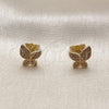 Oro Laminado Stud Earring, Gold Filled Style Butterfly Design, with White Micro Pave, Polished, Golden Finish, 02.100.0132