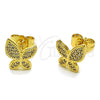 Oro Laminado Stud Earring, Gold Filled Style Butterfly Design, with White Micro Pave, Polished, Golden Finish, 02.100.0132