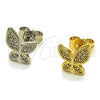 Oro Laminado Stud Earring, Gold Filled Style Butterfly Design, with White Micro Pave, Polished, Golden Finish, 02.100.0132