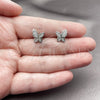 Rhodium Gold Filled Stud Earring, Butterfly Design, with White Micro Pave, Polished, Rhodium Finish, 02.100.0132.1