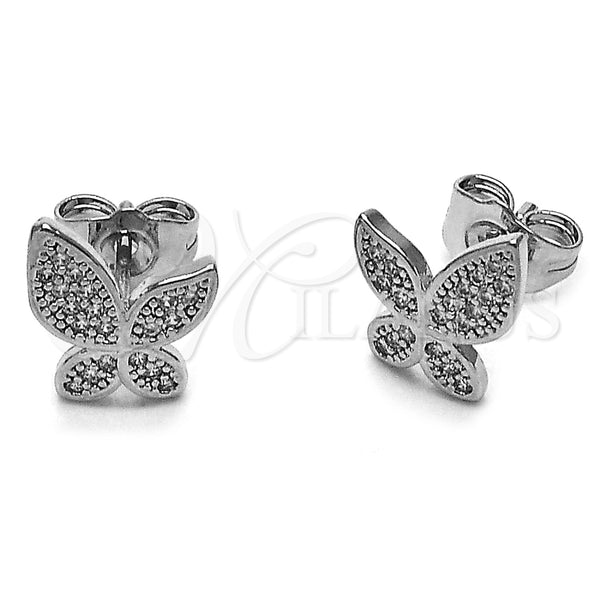 Rhodium Gold Filled Stud Earring, Butterfly Design, with White Micro Pave, Polished, Rhodium Finish, 02.100.0132.1